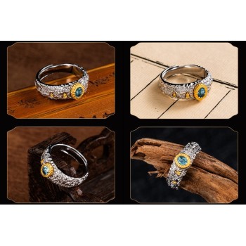 Boutique Ethnic Gemstone Stupa Sterling Silver Tibetan Buddhist Ring