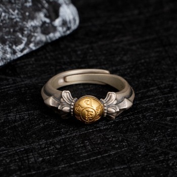 Vintage Manjushri Bodhisattva Sterling Silver Tibetan Ring with Mantra