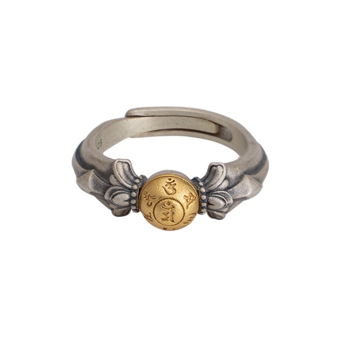 Vintage Manjushri Bodhisattva Sterling Silver Tibetan Ring with Mantra