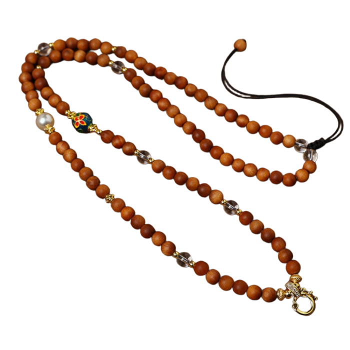 Natural Sandalwood & Pearl Beads Chain Tibetan Silver Thangka Pendant Replacement Chain