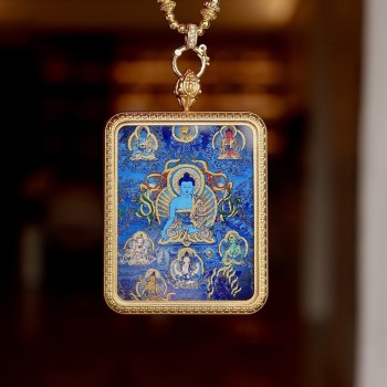 Hand-painted Thangka Pendant Necklace | Tibetan Buhhdist Medicine Buddha Amulet