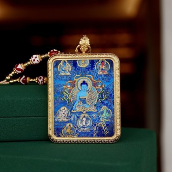Hand-painted Thangka Pendant Necklace | Tibetan Buhhdist Medicine Buddha Amulet