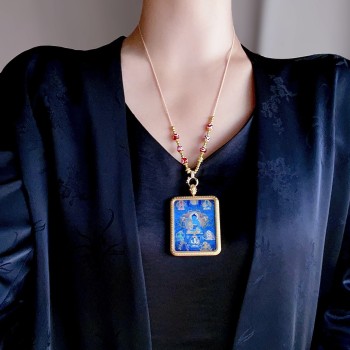 Hand-painted Thangka Pendant Necklace | Tibetan Buhhdist Medicine Buddha Amulet
