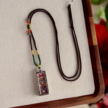 Hand-Painted Zakiram Thangka Pendant Necklace | Tibetan Buddhist Amulet