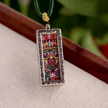 Hand-Painted Zakiram Thangka Pendant Necklace | Tibetan Buddhist Amulet