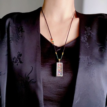 Hand-Painted Zakiram Thangka Pendant Necklace | Tibetan Buddhist Amulet