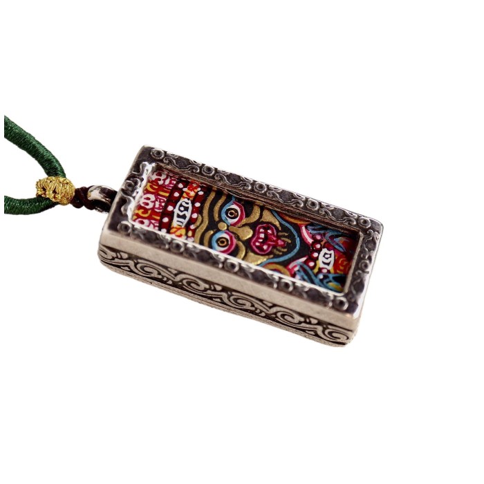 Hand-Painted Zakiram Thangka Pendant Necklace | Tibetan Buddhist Amulet