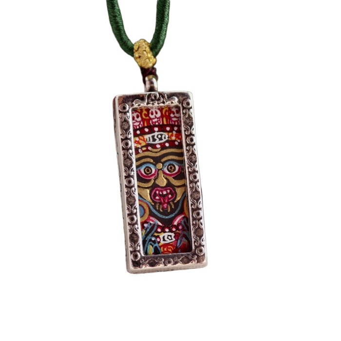 Hand-Painted Zakiram Thangka Pendant Necklace | Tibetan Buddhist Amulet