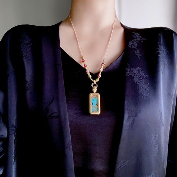 Hand-painted Green Tara Thangka Pendant Necklace | Tibetan Buddhist Amulet