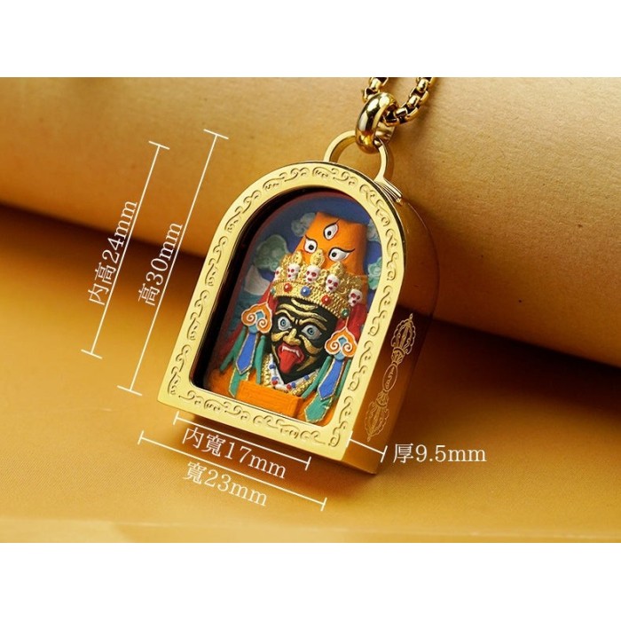 Hand-Painted 3D  Five Lords Thangka Pendant Necklace Gold | Tibetan Buddhist Amulet