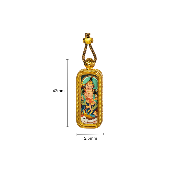 Hand-Painted 3D Yellow Jambhala skeleton Thangka Pendant Necklace Amulet