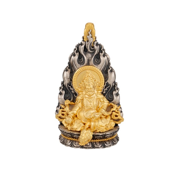 Boutique Tibetan Buddhist Yellow Jambhala Sterling Silver Pendant Amulet