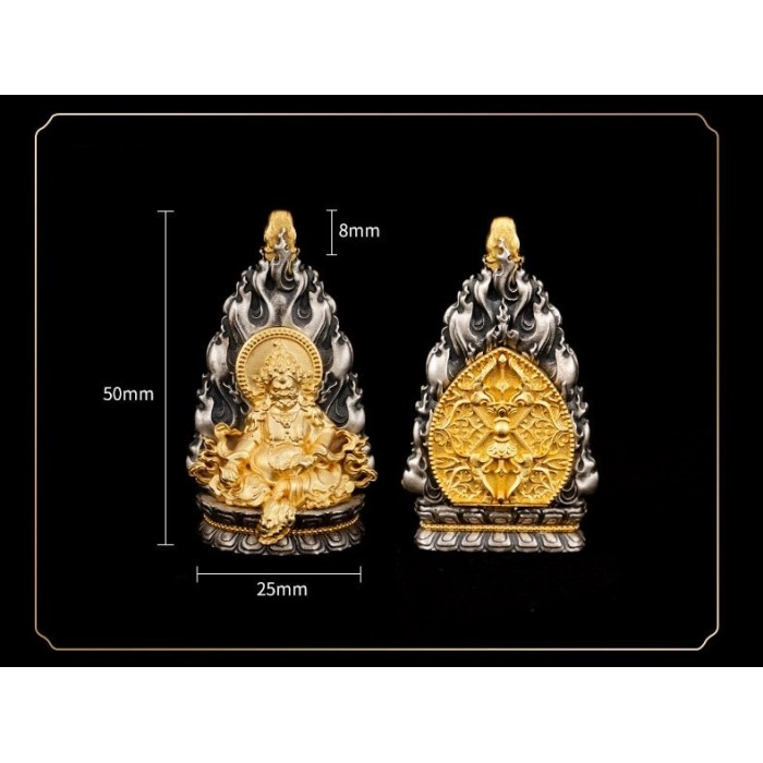 Boutique Tibetan Buddhist Yellow Jambhala Sterling Silver Pendant Amulet