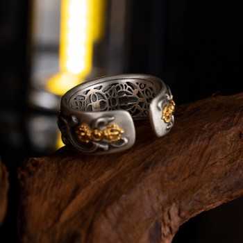 Boutique Hand-carved Mahakala Tibetan Sterling Silver Ring