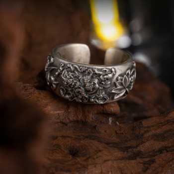 Boutique Hand-carved Mahakala Tibetan Sterling Silver Ring
