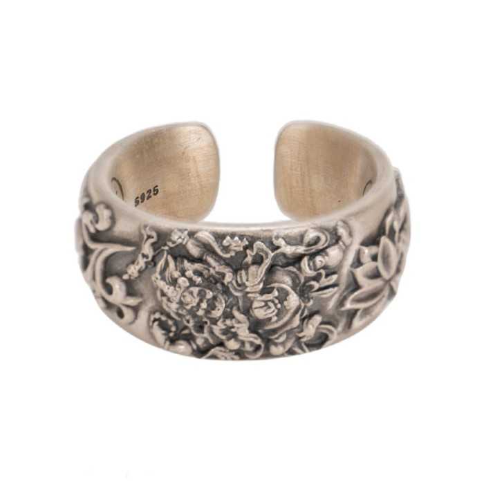 Boutique Hand-carved Mahakala Tibetan Sterling Silver Ring