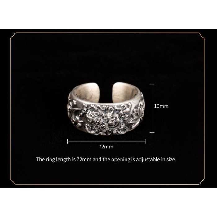 Boutique Hand-carved Mahakala Tibetan Sterling Silver Ring