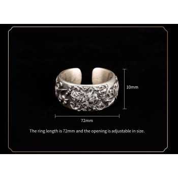 Boutique Hand-carved Mahakala Tibetan Sterling Silver Ring