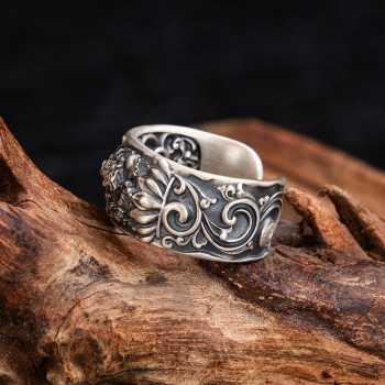 Boutique Hand-carved Yellow Jambhala Tibetan Silver Ring