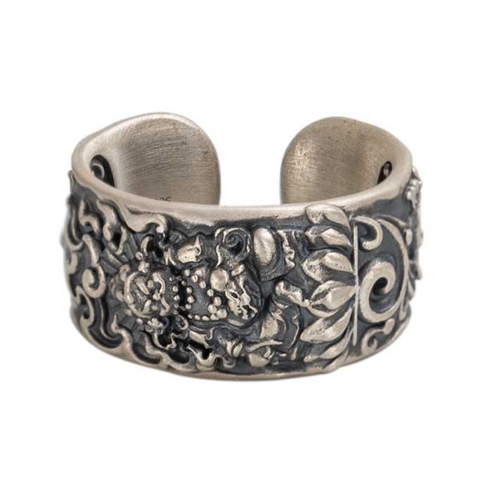 Boutique Hand-carved Yellow Jambhala Tibetan Silver Ring