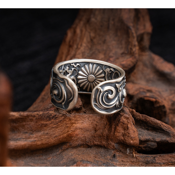Boutique Hand-carved Yellow Jambhala Tibetan Silver Ring