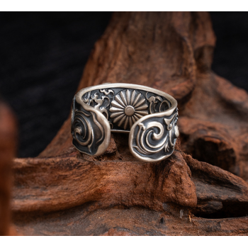 Boutique Hand-carved Yellow Jambhala Tibetan Silver Ring
