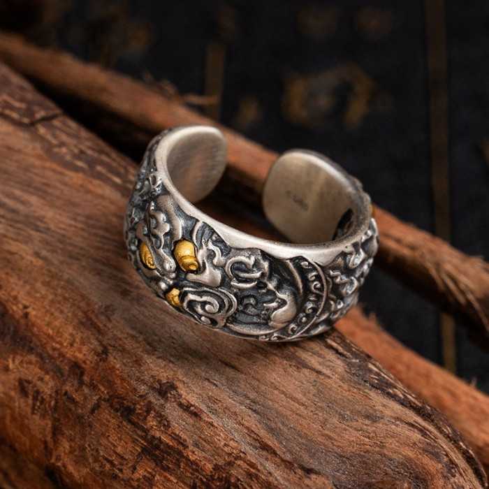 Boutique Hand-carved Mahakala Tibetan Silver Ring