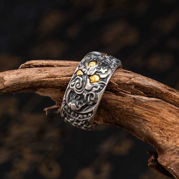 Boutique Hand-carved Mahakala Tibetan Silver Ring