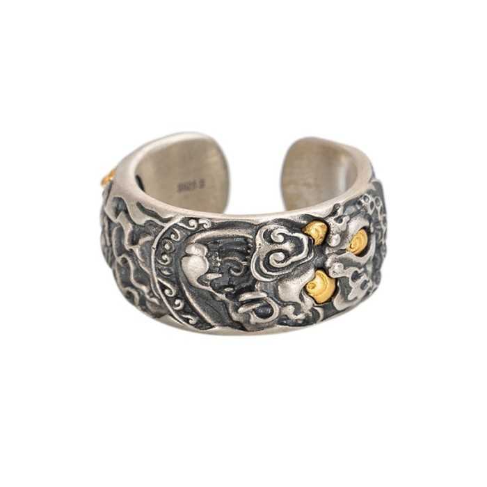 Boutique Hand-carved Mahakala Tibetan Silver Ring