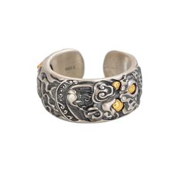 Boutique Hand-carved Mahakala Tibetan Silver Ring