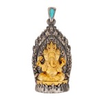 Boutique Tibetan Buddhist Sterling Silver Pendant with Ganesha Turquoise