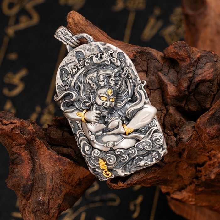 Boutique Vintage Handcrafted Sterling Silver Tibetan Buddhist Mahakala Pendant