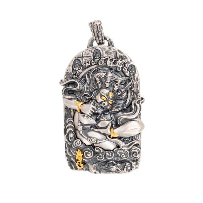 Boutique Vintage Handcrafted Sterling Silver Tibetan Buddhist Mahakala Pendant