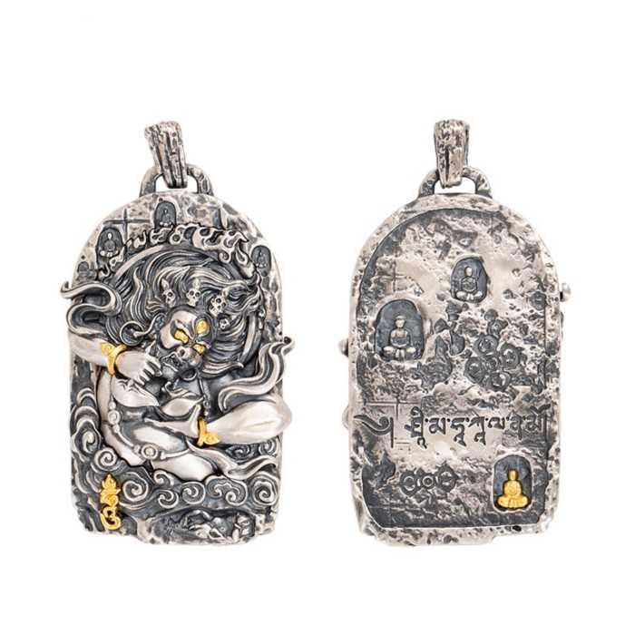Boutique Vintage Handcrafted Sterling Silver Tibetan Buddhist Mahakala Pendant