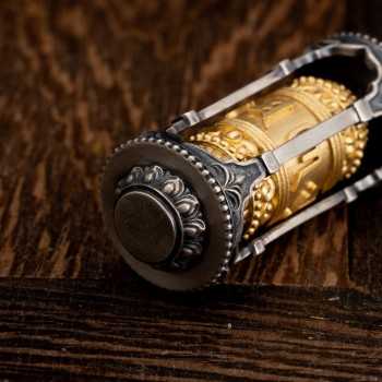 Boutique Tibetan Buddhist Six-Syllable Mantra Prayer Wheel Sterling Silver Pendant