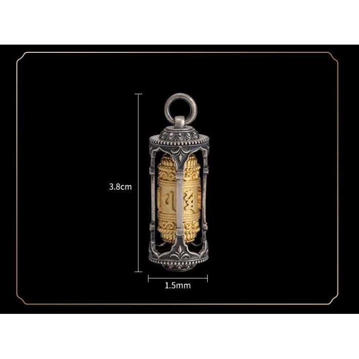 Boutique Tibetan Buddhist Six-Syllable Mantra Prayer Wheel Sterling Silver Pendant