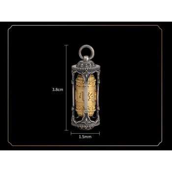 Boutique Tibetan Buddhist Six-Syllable Mantra Prayer Wheel Sterling Silver Pendant
