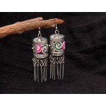 Handcrafted Vintage Handmade Miao Embroidery Cylindrical Earrings