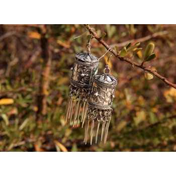 Handcrafted Vintage Handmade Miao Embroidery Cylindrical Earrings