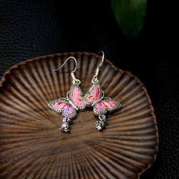 Vintage Handmade Miao Embroidery Butterfly Earrings