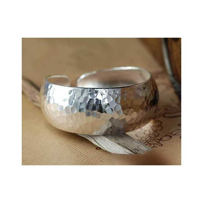 Ethnic Handcrafted Hammered Texture Sterling Silver Bracelet