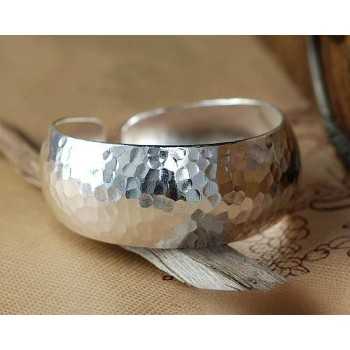 Ethnic Handcrafted Hammered Texture Sterling Silver Bracelet