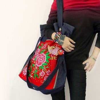 Peony - Handcrafted Retro Ethnic Tote Bag Embroidery Canvas Bag