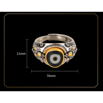 Designer Jewelry Hand-carved Zakiram Tibetan Sterling Silver Dzi Bead Ring