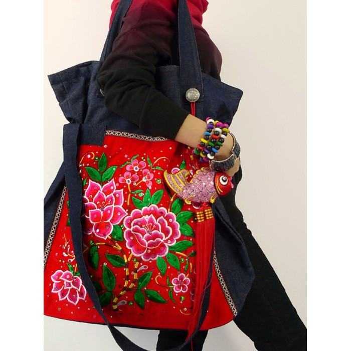Peony - Handcrafted Retro Ethnic Tote Bag Embroidery Canvas Bag