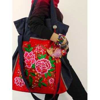 Peony - Handcrafted Retro Ethnic Tote Bag Embroidery Canvas Bag