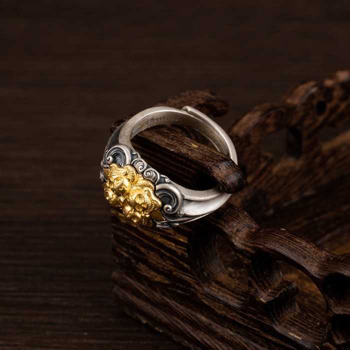 Boutique Hand-carved Skeletons Sterling Silver Ring Halloween Gift
