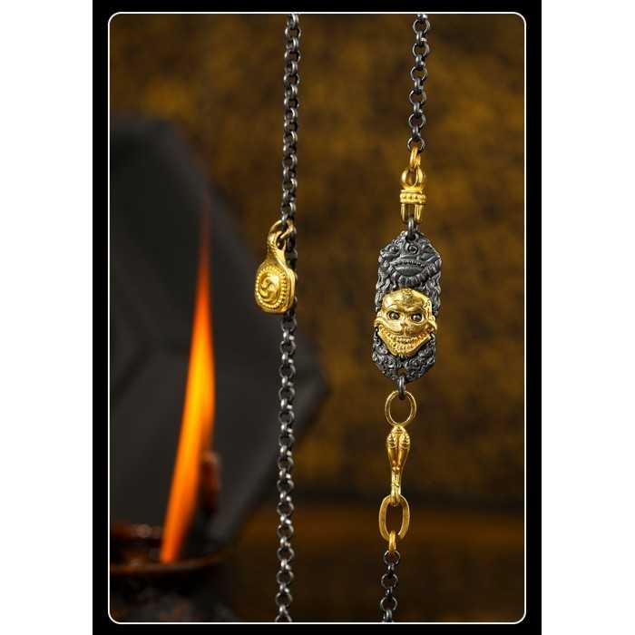 Vintage Hand-arved Zombie Forest Chain Sterling SilverNecklace Halloween Gift