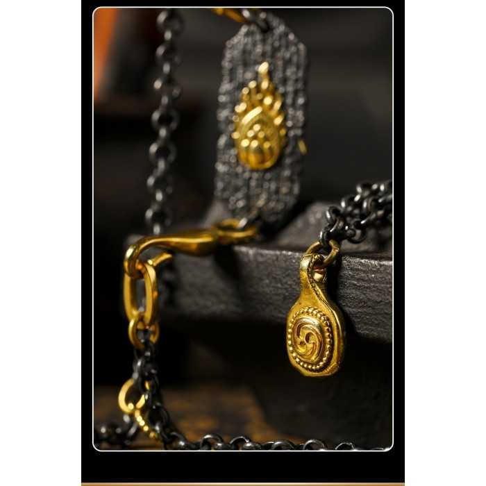Vintage Hand-arved Zombie Forest Chain Sterling SilverNecklace Halloween Gift