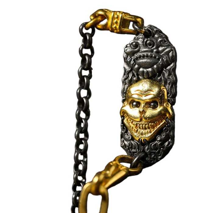 Vintage Hand-arved Zombie Forest Chain Sterling SilverNecklace Halloween Gift